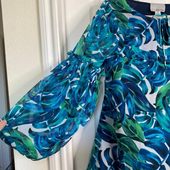 ANTHROPOLOGIE Chloe Oliver Parterre Swing Dress Blue Green Size XS Tropical - Picture 7 of 9